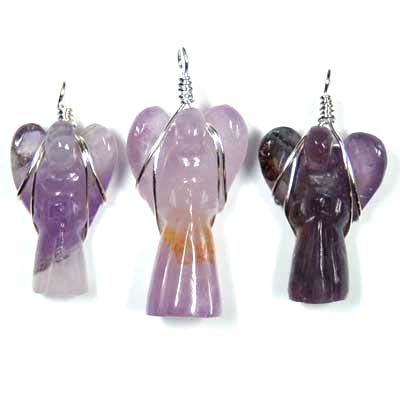 Crystal Pendants - Amethyst Wire-Wrapped Angel Pendant