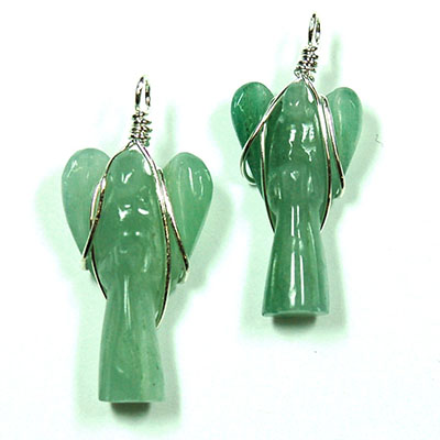 Crystal Pendants - Green Aventurine Wire-Wrapped Angel Pendant