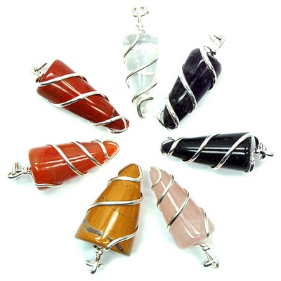 Discontinued - 7 Chakra Cone Wire Wrapped Pendant Set (India)
