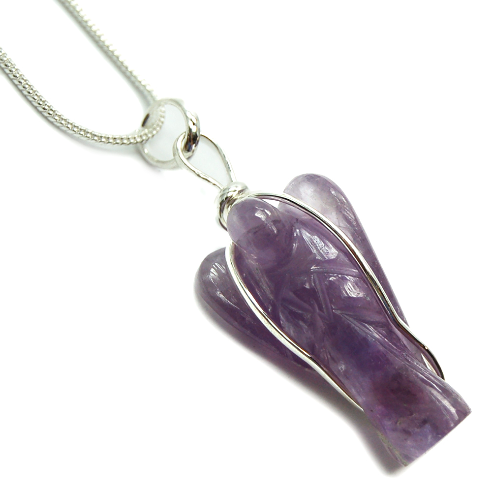 CLEARANCE - Amethyst Wire-Wrapped Angel Pendant (India)