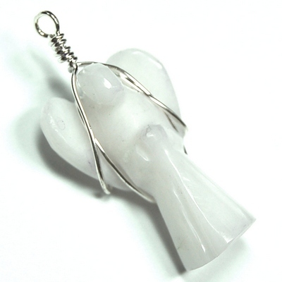 White Aventurine Wrapped Angel Pendant